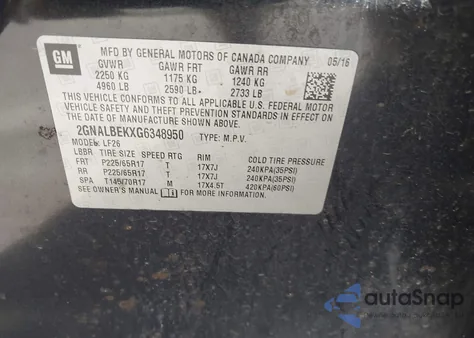 2016 Chevrolet Equinox Ls из США, поврежденный, VIN 2GNALBEKXG6348950